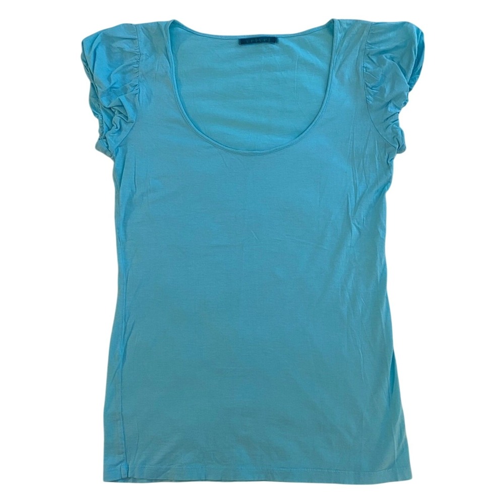 Velvet Baby Blue Puff Sleeve Short Sleeve Tee T-shirt Size Large Women